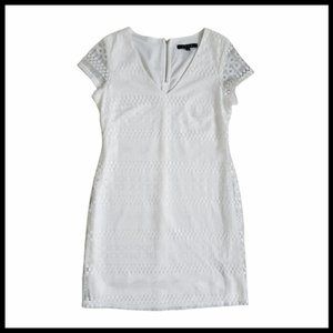 Snap Lace Short Sleeve White Dress